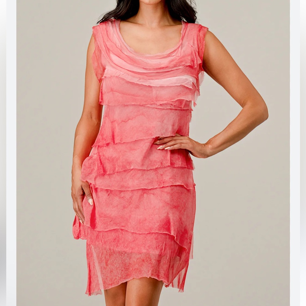 Italian Sleeveless Raw Moda Ruffle Silky Dress